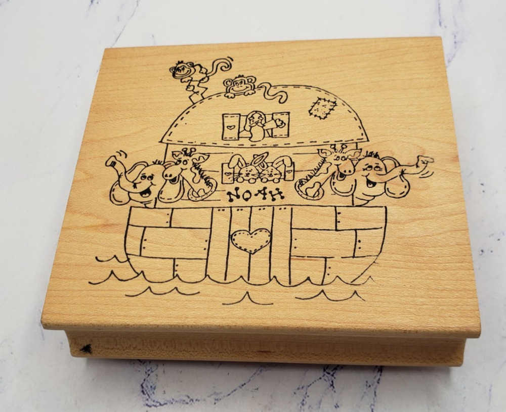 Noah’s Ark Heart Character Gingerbread Wood Mounted Rubber Craft Stamp